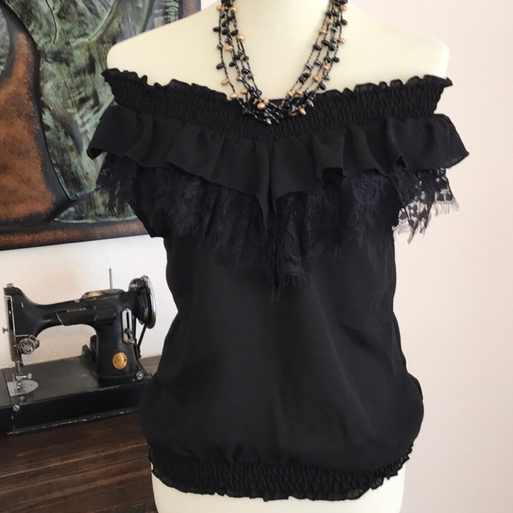 Black ruffle off shoulder top NWOT